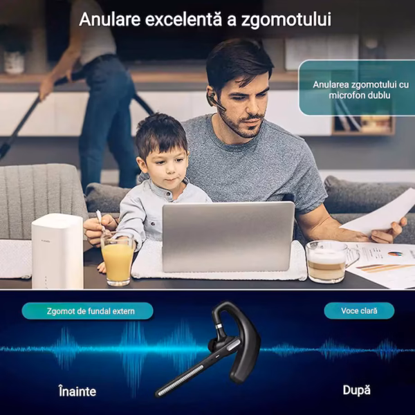 Casca Bluetooth Wireless CerCip G6, Autonomie 110 ore, Anulare zgomot fundal, Multipoint
