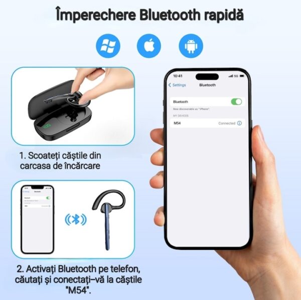 Casca Bluetooth New Bee M54, Autonomie 60 ore, Anulare zgomot, Multipoint, Albastru