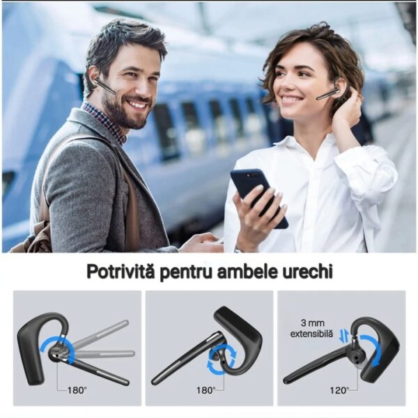 Casca Bluetooth Wireless CerCip G6, Autonomie 110 ore, Anulare zgomot fundal, Multipoint