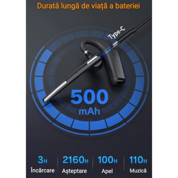 Casca Bluetooth Wireless CerCip G6, Autonomie 110 ore, Anulare zgomot fundal, Multipoint