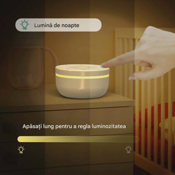 Boxa Portabila cu Sunete Albe pentru Bebelusi CerCip WN02, Baterie 30 ore, Lumina RGB 5 culori, Reîncărcabila, 30 sunete, Temporizator, Culoare alb