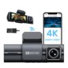 Camera Auto TRIPLA 4K UHD, Inclus Card 64GB + Kit 24 ore, Camera spate + interior 1080P Full HD, Incorporat Wi-Fi & GPS, WDR, Vedere nocturna, Inregistrare in bucla, Detectare Miscare, G-Sensor, Display 3.2 inch, 3 lentile, Negru