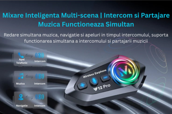 21 Casca Bluetooth Moto CerCip Y12 Pro, Intercom pentru 2 persoane, Autonomie 20 ore, Rezistenta la apa, Anulare zgomot, Muzica share, Raspuns Automat