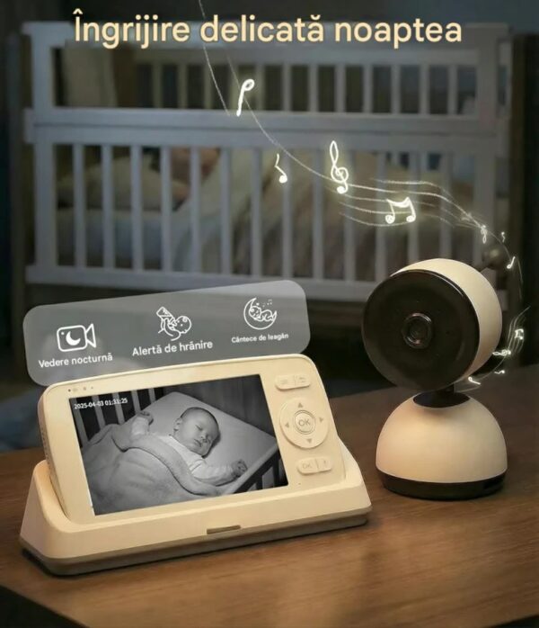 Camera Video pentru Bebelusi 2 in 1 KB11, Baby Monitor si Telefon, Detectie Miscare/Sunet,  Temperatura, Umiditate, Cantece, Cloud + SD, Senzor nocturn, LCD, Wireless, 3MP