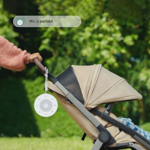 Boxa Portabila cu Sunete Albe pentru Bebelusi CerCip WN02, Baterie 30 ore, Lumina RGB 5 culori, Reîncărcabila, 30 sunete, Temporizator, Culoare alb