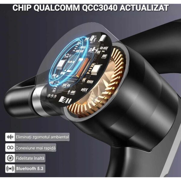 Casca Bluetooth CerCip A6L, Autonomie baterie 25 ore, Carcasa de incarcare, Anulare zgomot, Multipoint