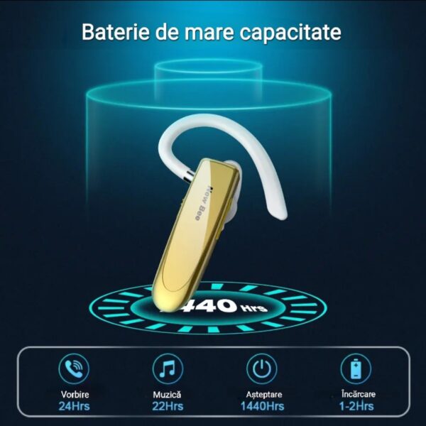 Casca Bluetooth New Bee B41, Baterie 24 ore, Multipoint, Universală, Culoare Auriu