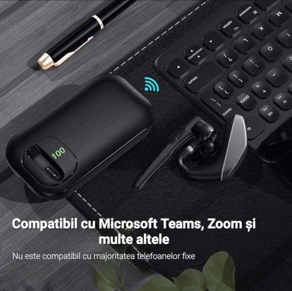 Casca Bluetooth CerCip A6L, Autonomie baterie 25 ore, Carcasa de incarcare, Anulare zgomot, Multipoint