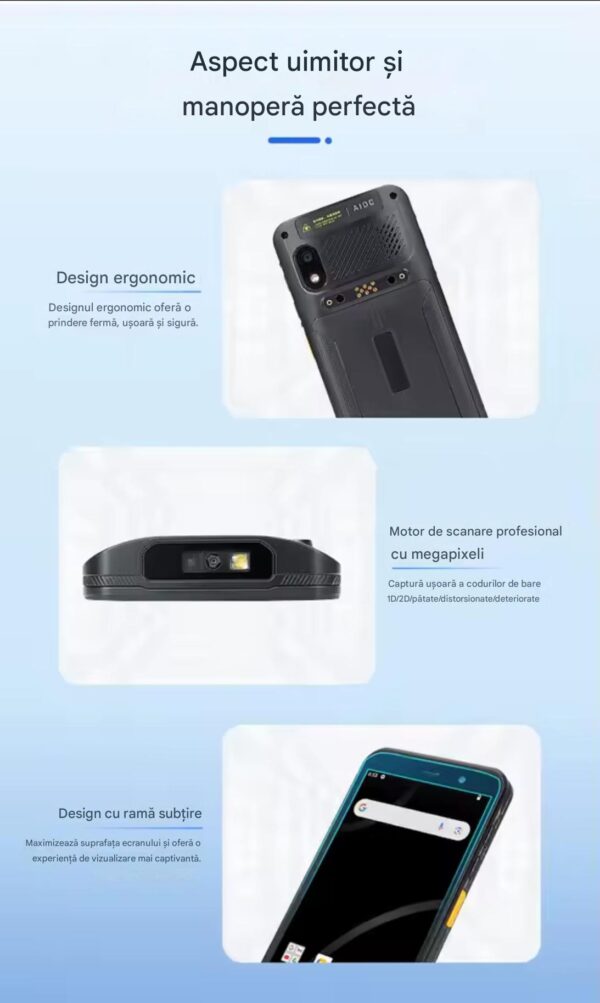 Terminal Mobil TC60, Scanner coduri de bare pentru curierat,1D/2D/QR, Octa Core 2.2GHz, 4GB RAM + 64ROM, Ecran 6 inch, Baterie detasabila 5000 mAh, Android 14, 4G, Wi-fi, Bluetooth