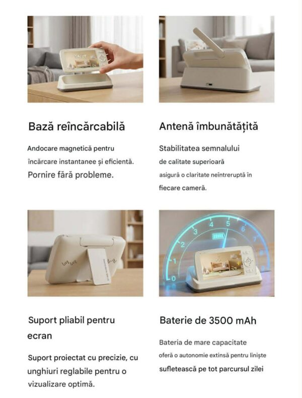 Camera Video pentru Bebelusi 2 in 1 KB11, Baby Monitor si Telefon, Detectie Miscare/Sunet,  Temperatura, Umiditate, Cantece, Cloud + SD, Senzor nocturn, LCD, Wireless, 3MP