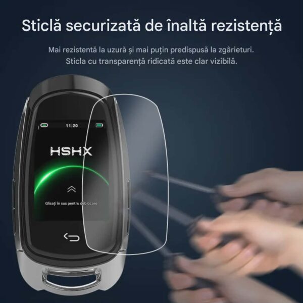 Cheie Auto Smart cu Display SK05 Argintiu, Activare Keyless Entry, 4 butoane, LCD cu touchscreen