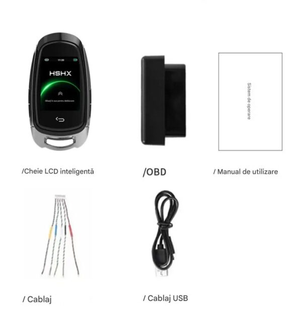 Cheie Auto Smart cu Display SK05 Argintiu, Activare Keyless Entry, 4 butoane, LCD cu touchscreen
