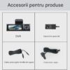 Camera Auto TRIPLA 4K UHD, Inclus Card 64GB + Kit 24 ore, Camera spate + interior 1080P Full HD, Incorporat Wi-Fi & GPS, WDR, Vedere nocturna, Inregistrare in bucla, Detectare Miscare, G-Sensor, Display 3.2 inch, 3 lentile, Negru