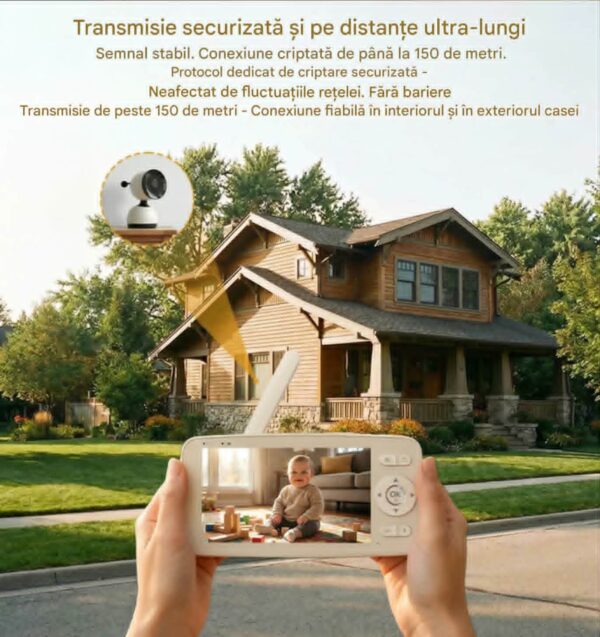 Camera Video pentru Bebelusi 2 in 1 KB11, Baby Monitor si Telefon, Detectie Miscare/Sunet,  Temperatura, Umiditate, Cantece, Cloud + SD, Senzor nocturn, LCD, Wireless, 3MP