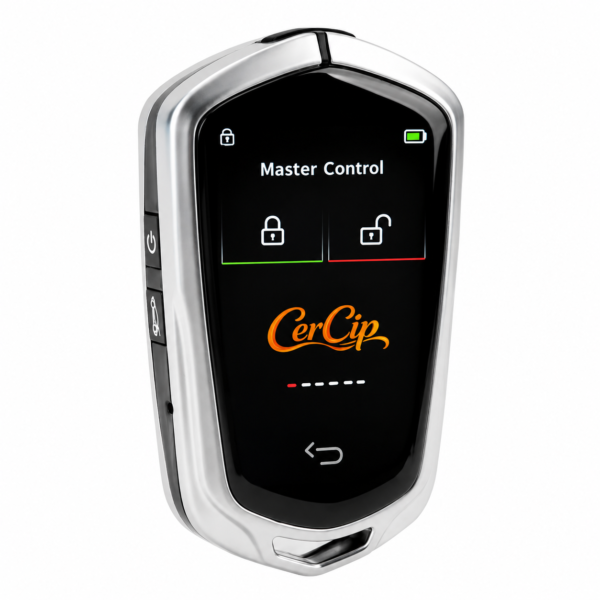 Cheie Auto Smart cu Display CerCip 858 Argintiu, Activare Keyless Entry, 4 butoane, LCD cu touchscreen, Smart Car Key