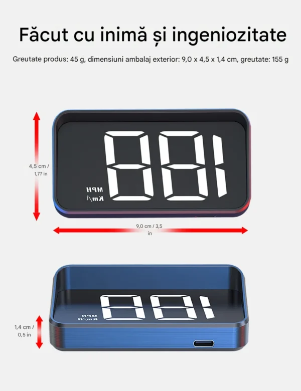 Ecran Head Up Display M2, Afisare kilometraj, Conectare la mufa USB, Universal, Afisaj digital, Alb