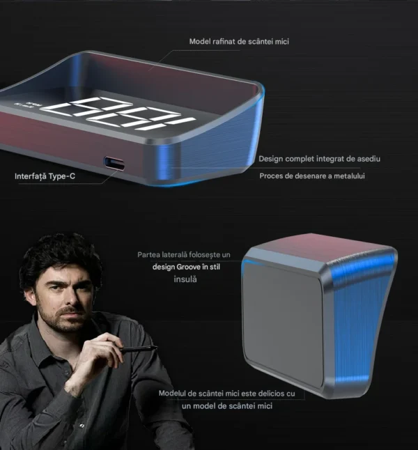 Ecran Head Up Display M2, Afisare kilometraj, Conectare la mufa USB, Universal, Afisaj digital, Alb