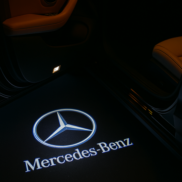 Set_2_Proiectoare_Portiera_LED_Logo_Text_Mercedes_E-Class_C-Class_GLE_GLS Lampi Portiere Auto MERCEDES BENZ, Holograma LED cu LOGO, Compatibile cu W223, W206, W213, X254, EQS