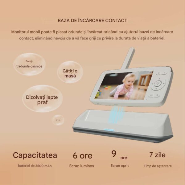 Camera Video pentru Bebelusi 2 in 1 KB11, Baby Monitor si Telefon, Detectie Miscare/Sunet,  Temperatura, Umiditate, Cantece, Cloud + SD, Senzor nocturn, LCD, Wireless, 3MP