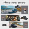 Camera Auto TRIPLA 4K UHD, Inclus Card 64GB + Kit 24 ore, Camera spate + interior 1080P Full HD, Incorporat Wi-Fi & GPS, WDR, Vedere nocturna, Inregistrare in bucla, Detectare Miscare, G-Sensor, Display 3.2 inch, 3 lentile, Negru
