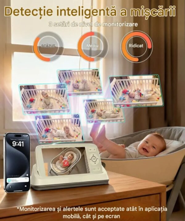 Camera Video pentru Bebelusi 2 in 1 KB11, Baby Monitor si Telefon, Detectie Miscare/Sunet,  Temperatura, Umiditate, Cantece, Cloud + SD, Senzor nocturn, LCD, Wireless, 3MP