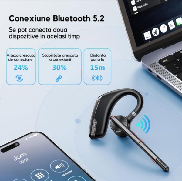 Casca Bluetooth New Bee M51, Baterie 60 ore, Cu carcasă, Două microfoane, Reducere zgomot DSP, Sunet HD, Multipoint, Două moduri de încărcare