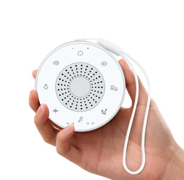 Boxa Portabila cu Sunete Albe pentru Bebelusi CerCip WN02, Baterie 30 ore, Lumina RGB 5 culori, Reîncărcabila, 30 sunete, Temporizator, Culoare alb