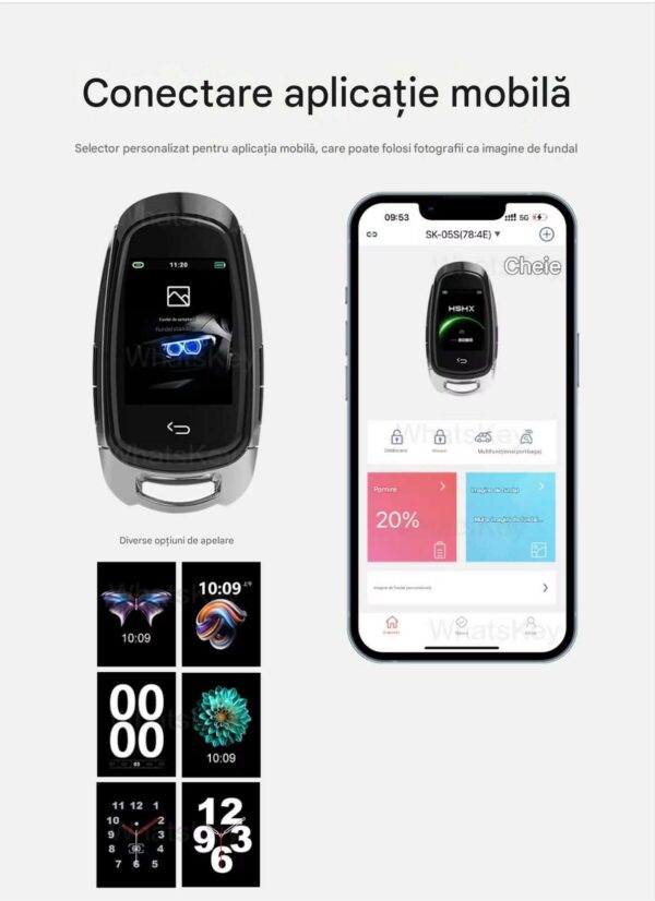 Cheie Auto Smart cu Display SK05 Argintiu, Activare Keyless Entry, 4 butoane, LCD cu touchscreen