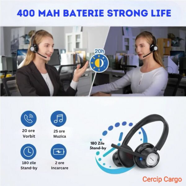 Casca Call Center New Bee BH58, Autonomie baterie 25 ore 400 mAh, Call Center, Reducere zgomot fundal AI, Sunet Stereo Hi-Fi, Multipoint, Universala, 3 moduri de conectare