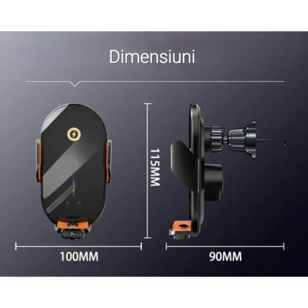 res_18880de206b67b373ded5a670781ef59 Suport auto pentru telefon, Incarcare wirless 15W, Senzor inflarosu, Pad din silicon, Rotire 360°, Control tactil