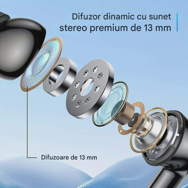 Casti Wireless TWS CerCip S42 cu izolare a zgomotului ENC+ANC, Autonomie 40 ore, Control prin Touch, Universale, Culoare Alb