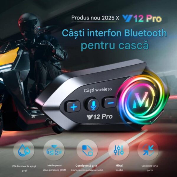 res_220735210b325ba01cc9ca49d473b9de Casca Bluetooth Moto CerCip Y12 Pro, Intercom pentru 2 persoane, Autonomie 20 ore, Rezistenta la apa, Anulare zgomot, Muzica share, Raspuns Automat