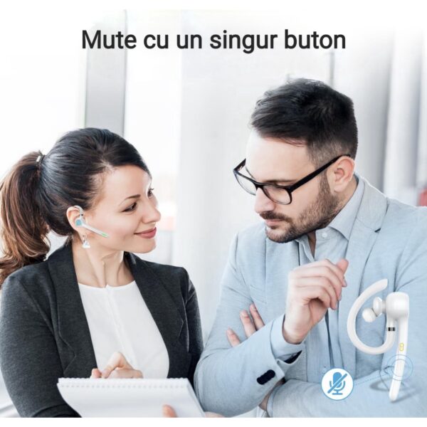 Casca Bluetooth CerCip G7, Autonomie baterie 23 ore, Anulare zgomot, Multipoint, Încărcare în carcasă, Culoare Alb