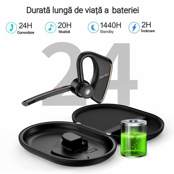 Casca Bluetooth New Bee M50, Baterie 24 ore, Reducere zgomot DSP, Cu husa, Sunet HD, Multipoint, Universală