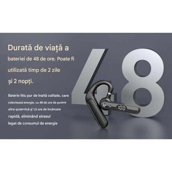 res_38dc780b46facb2ef3393e79951571d5 Casca Bluetooth CerCip F10, Autonomie baterie 48 ore, Anulare zgomot AI, Multipoint, Afisare procent baterie