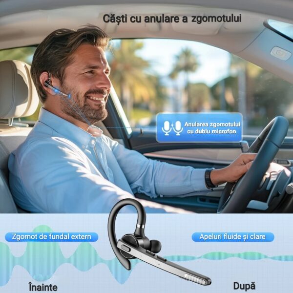Casca Bluetooth CerCip G9, Bluetooth 5.1, Anulare zgomot, Cu carcasa de incarcare, Sunet HD, Multipoint, Autonomie baterie 60 ore, 15m, 13.6 grame, Buton mute