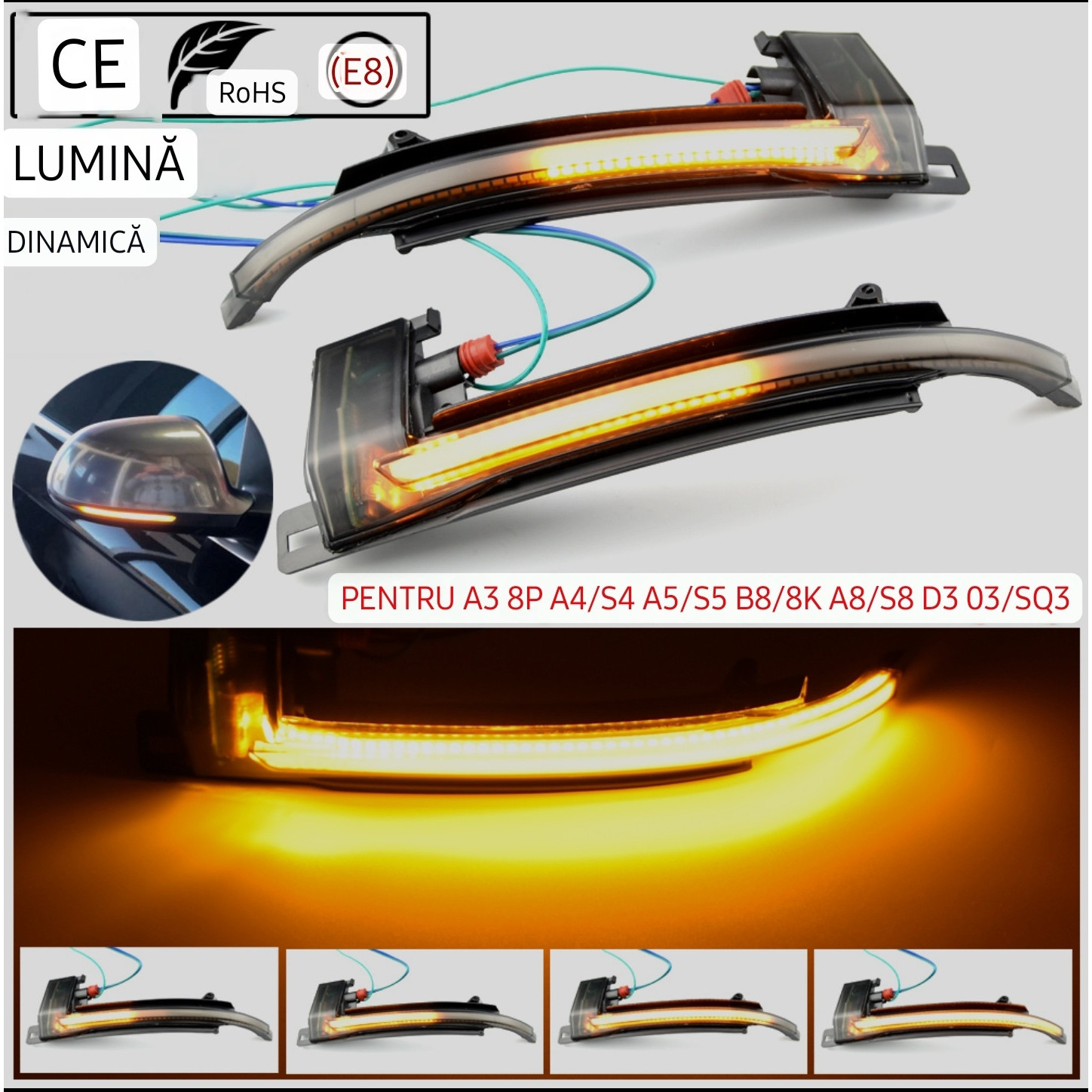 Semnalizari Dinamice Oglinda AUDI B8, A4 S4 2008-2009, A5 S5 2007-2009, A6 S6 2008-2011, A8 S8 2008-2010, Q3 2012-2015