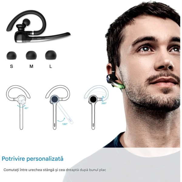 Casca Bluetooth CerCip G7, Autonomie baterie 23 ore, Anulare zgomot, Multipoint, Încărcare în carcasă, Culoare Negru