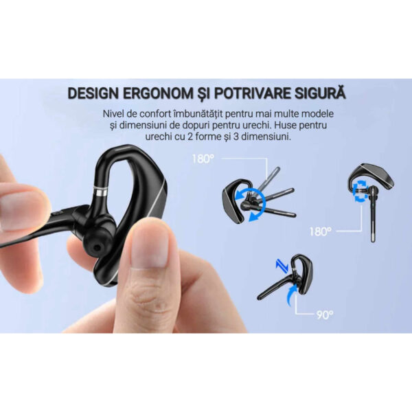 Casca Bluetooth CerCip A6L, Autonomie baterie 25 ore, Carcasa de incarcare, Anulare zgomot, Multipoint
