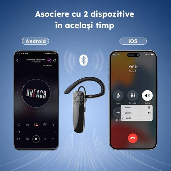 Casca Bluetooth New Bee NB12, Baterie 14 ore, Multipoint, Sunet HD, Universală, Culoare Negru
