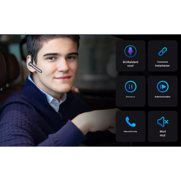 res_59db4b3e95b8f858c585efe49c3375e9 Casca Bluetooth CerCip G3, Autonomie baterie 15 ore, Cu carcasa de încarcare, Eliminare Zgomot, Universală, Negru