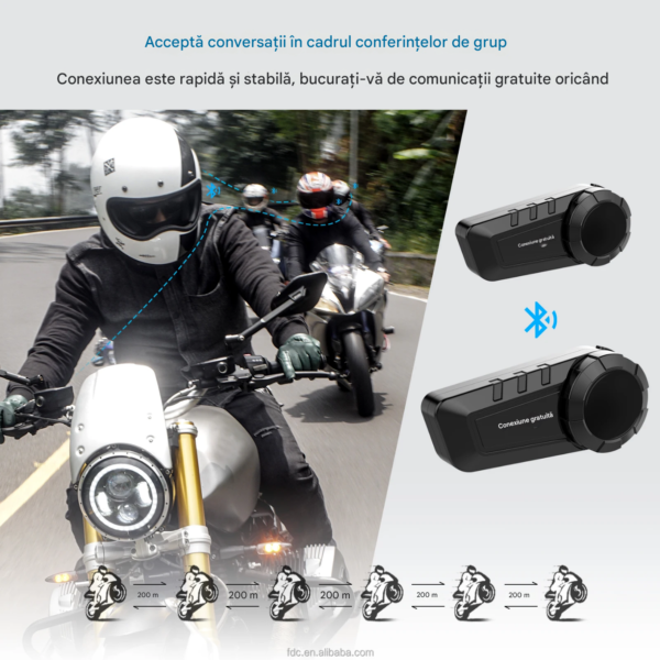 Casca Bluetooth pentru MOTO, FreedConn KY PRO, Intercom pentru 6 persoane 1200m, Autonomie baterie 11 ore, Anulare zgomot, Rezistenta apa IP65, Multipoint, Comanda vocala, Walkie-Talkie, Radio FM, Partajare muzica, Raspuns automat