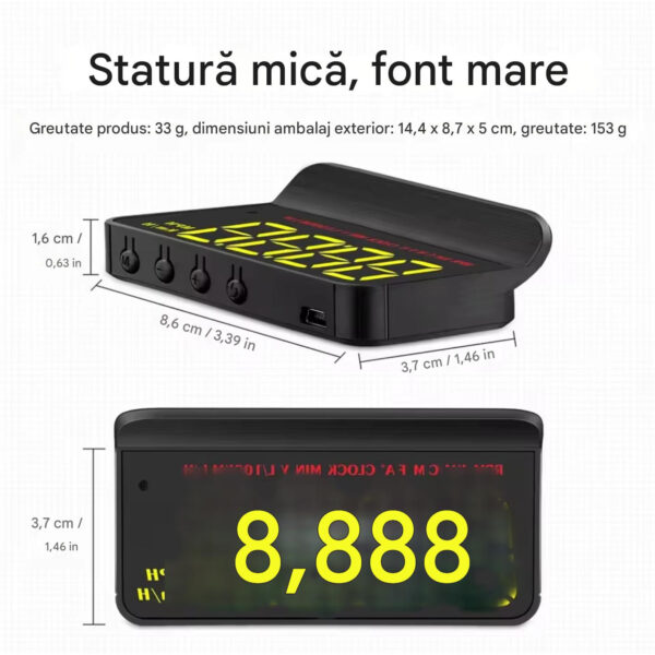 res_6940a35d4600c98b585fcca1037f838f Ecran Head Up Display M5, Afisare kilometraj, Temperatura apa, Voltaj Baterie, Conectare la mufa OBDII, Afisaj digital, Scris Galben