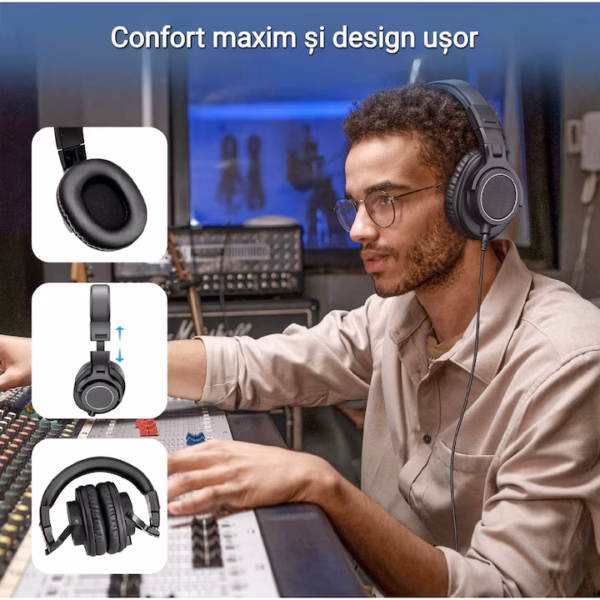 Casti audio profesionale New Bee DH81, Pentru Studio, DJ, Podcast, Mixaj, Inregistrare, Cu fir, Culoare Negru