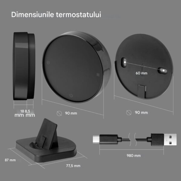 Termostat Wireless pentru Centrale Termice si Incalzire Pardoseala, Wifi, Control din aplicatia Tuya, Universal, Programabil, Receiver inclus, Touchscreen, Control vocal, Alimentare prin USB C sau baterii AA, Alb