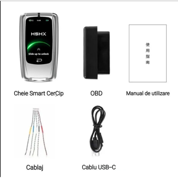 Cheie Auto Smart cu LAMA DE URGENTA, Activare Keyless Entry, 4 butoane, LCD cu touchscreen