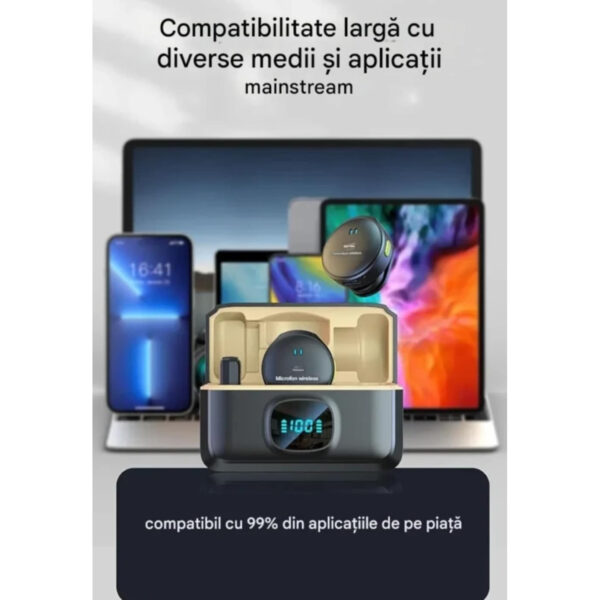 Microfoane Lavaliera Wireless Q8, Autonomie baterie 40 ore, Reducere zgomot exterior, Iphone & Android