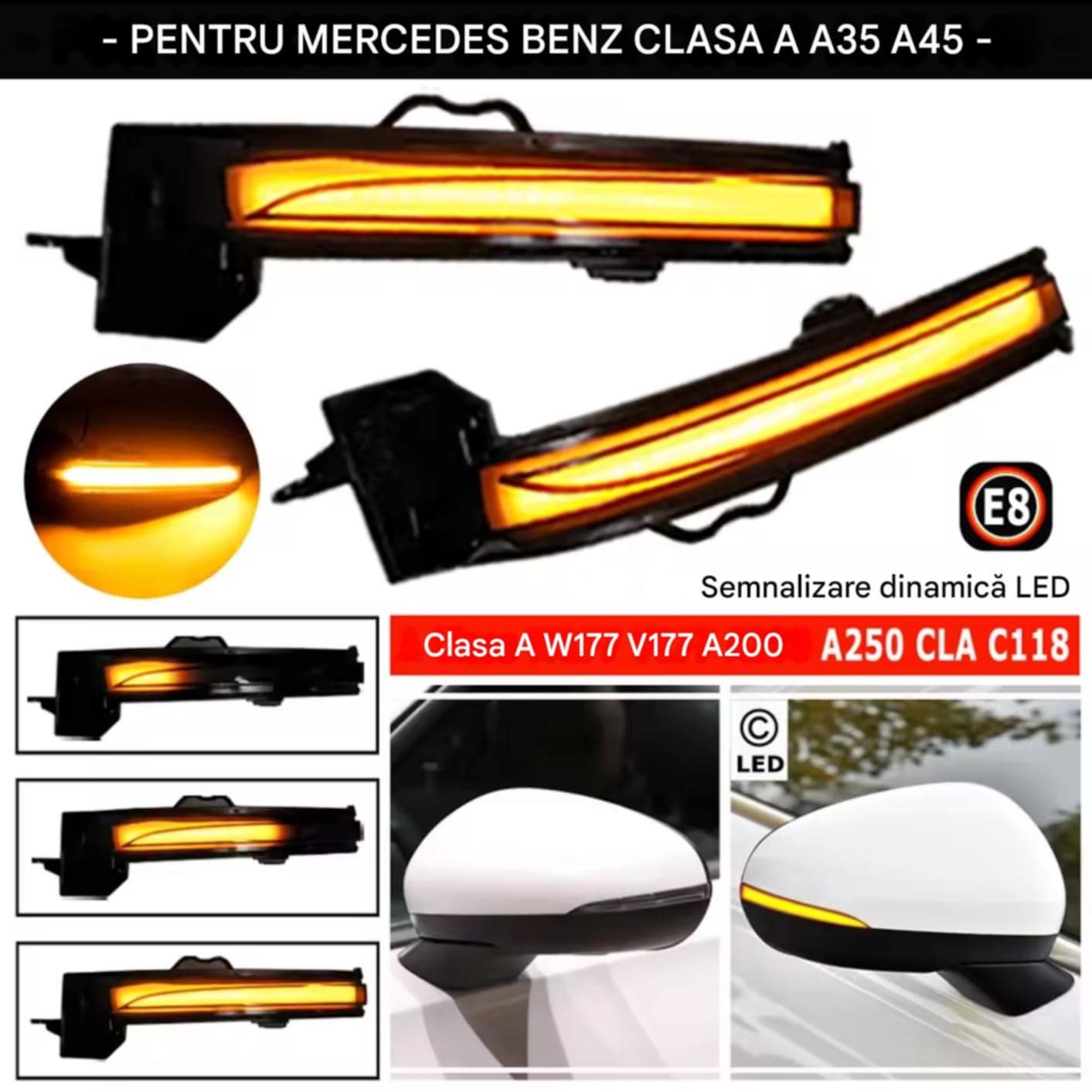 Semnalizari dinamice oglinda MERCEDES BENZ A Class, W177, V177, A200, A250, A35, A45, AMG, CLA, C118