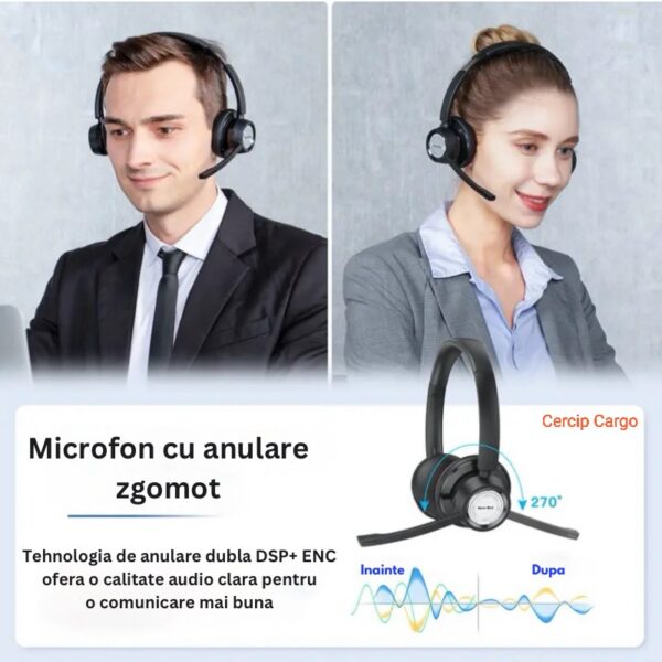 Casca Call Center New Bee BH58, Autonomie baterie 25 ore 400 mAh, Call Center, Reducere zgomot fundal AI, Sunet Stereo Hi-Fi, Multipoint, Universala, 3 moduri de conectare