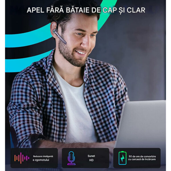res_819b3055f7c35a56b0e0c4c184006411 Casca Bluetooth CerCip G3, Autonomie baterie 15 ore, Cu carcasa de încarcare, Eliminare Zgomot, Universală, Negru